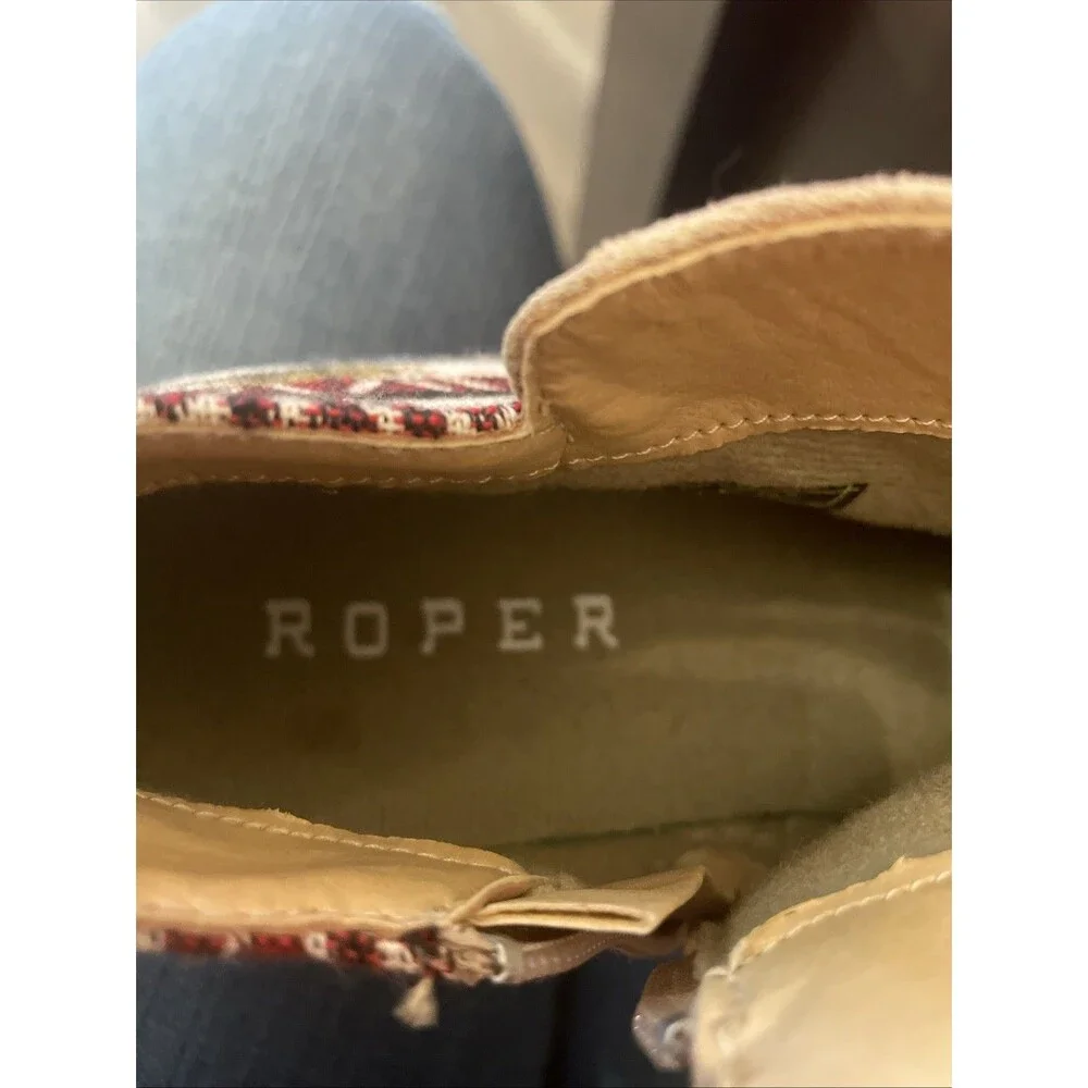 Roper Womens Sedona Brown Round Toe Cowgirl Western Print Ankle Boots size 9.5